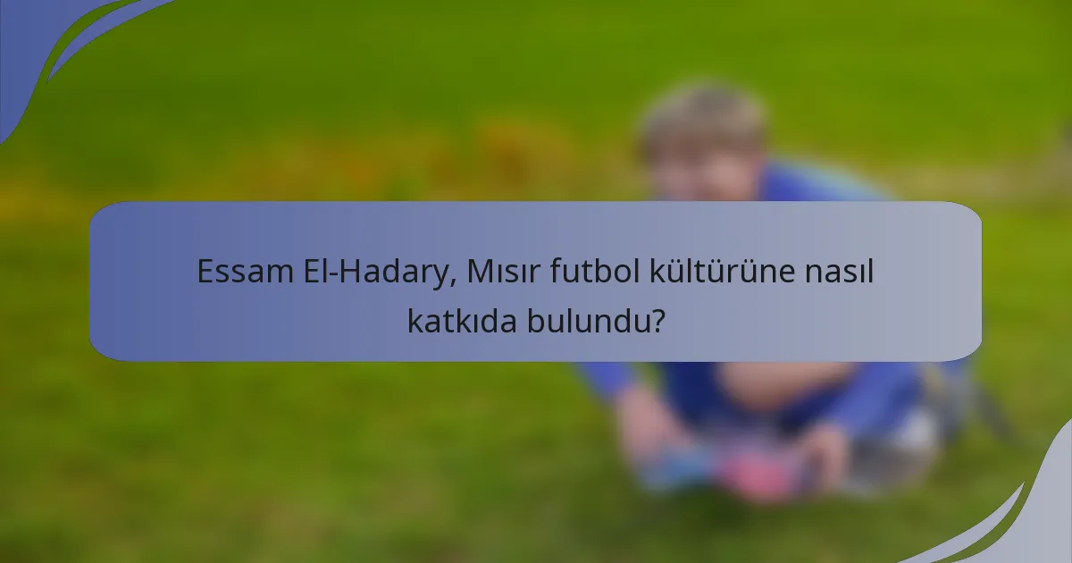 Essam El-Hadary, Mısır futbol kültürüne nasıl katkıda bulundu?